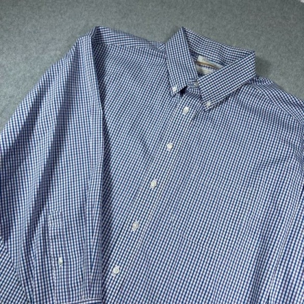 Gold Label Roundtree & Yorke‎ Button Down Mens 17.5 33 Blue Gingham Non-Iron